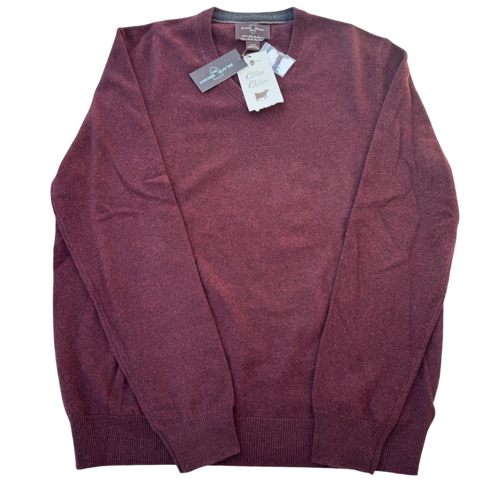 NWT Black Brown 1826 2Ply Cashmere V-Neck Sweater XL Pinot Noir Old Money luxury
